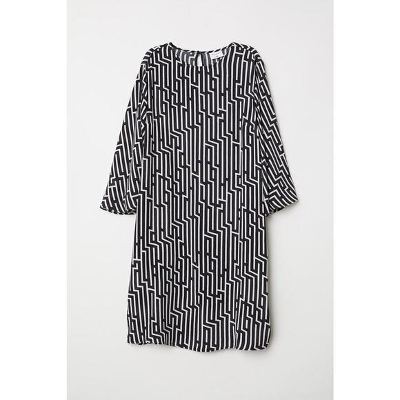 GP & J Baker X H&M Black & Ivory Geometric Print Dress SZ 10 - Picture 1 of 10